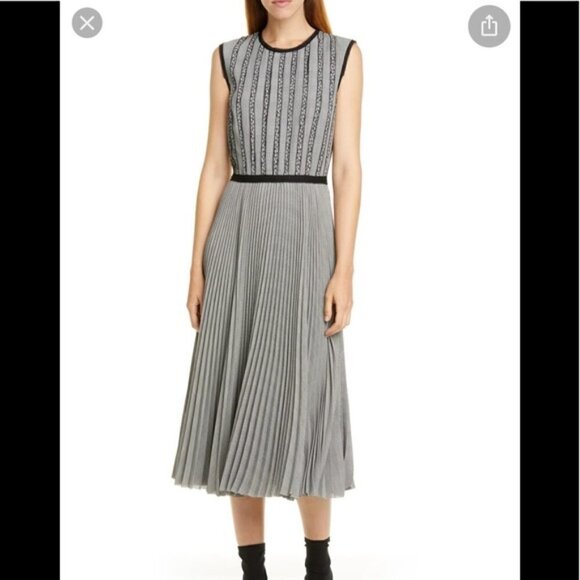 NWT Jason Wu Pleated Houndstooth Plaid Sleeveless Midi Dress - Picture 3 of 14